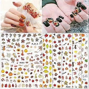 Thanksgiving 3D Nail Art Stickers 6 Sheets Fall Maple Leaf Decals SelfAdhesive Autumn Nail Decor