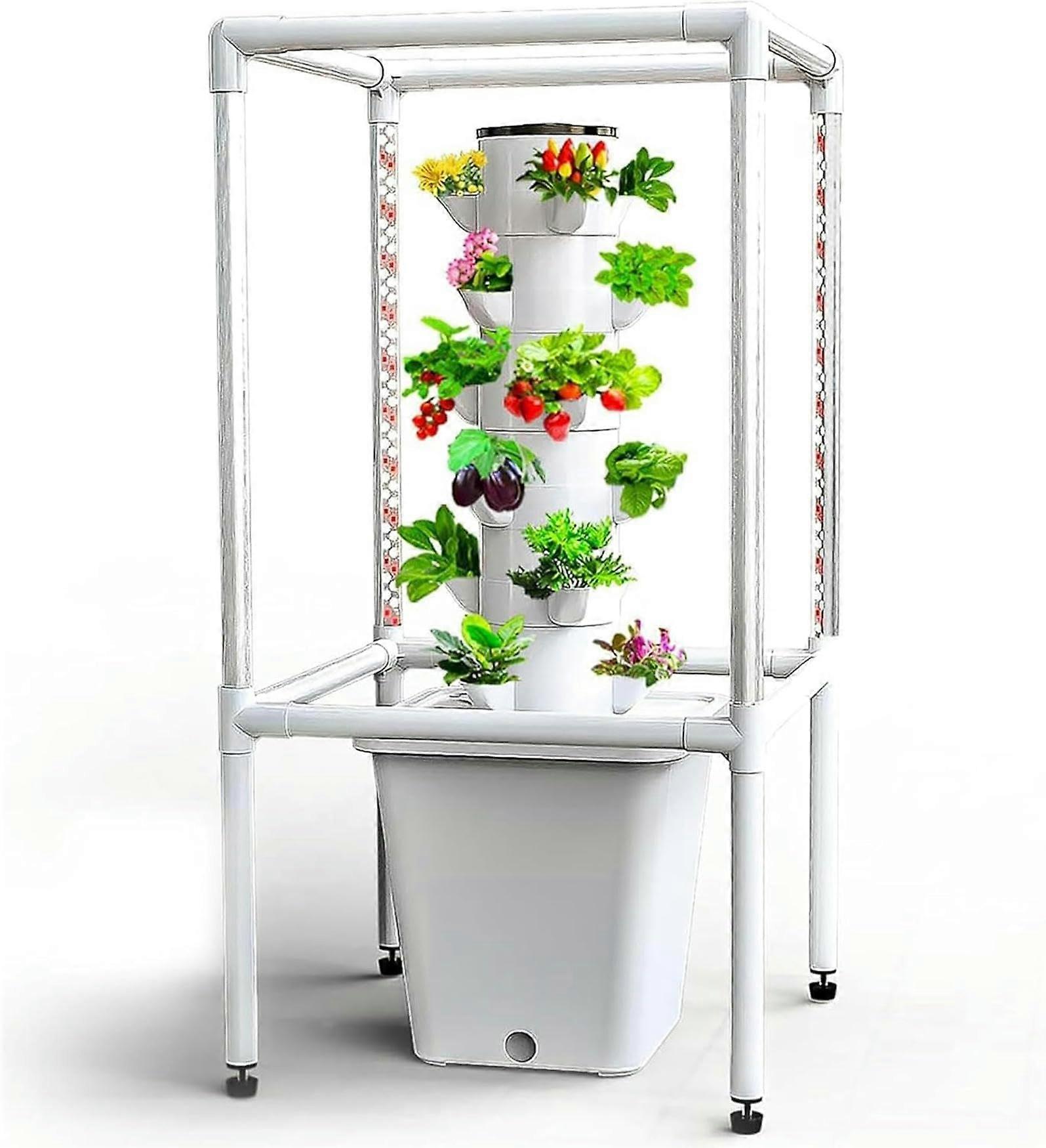 Indoor Hydroponics Growing System 18Plant Vertical Tower with LED Light Timer and Germination Kit