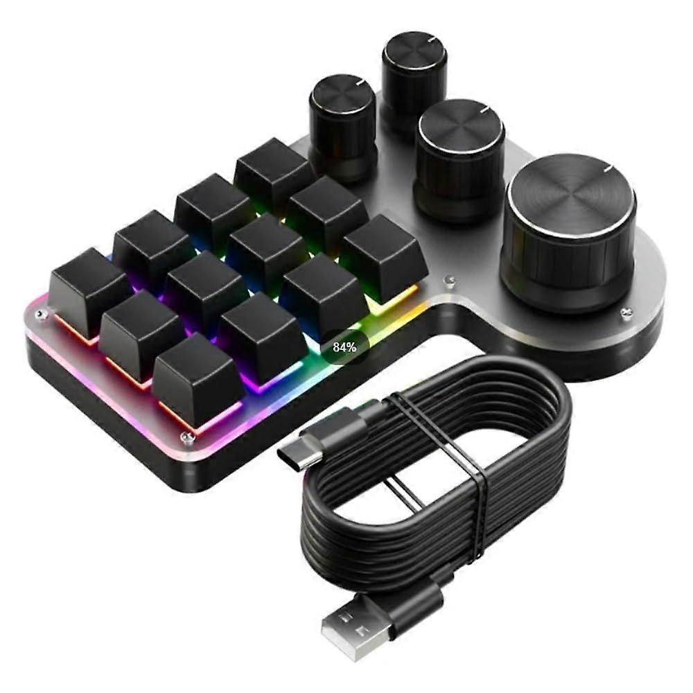 Mechanical Keypad with 12 Programmable Keys and 4 Knobs, Compact Design for Video Editing and Productivity