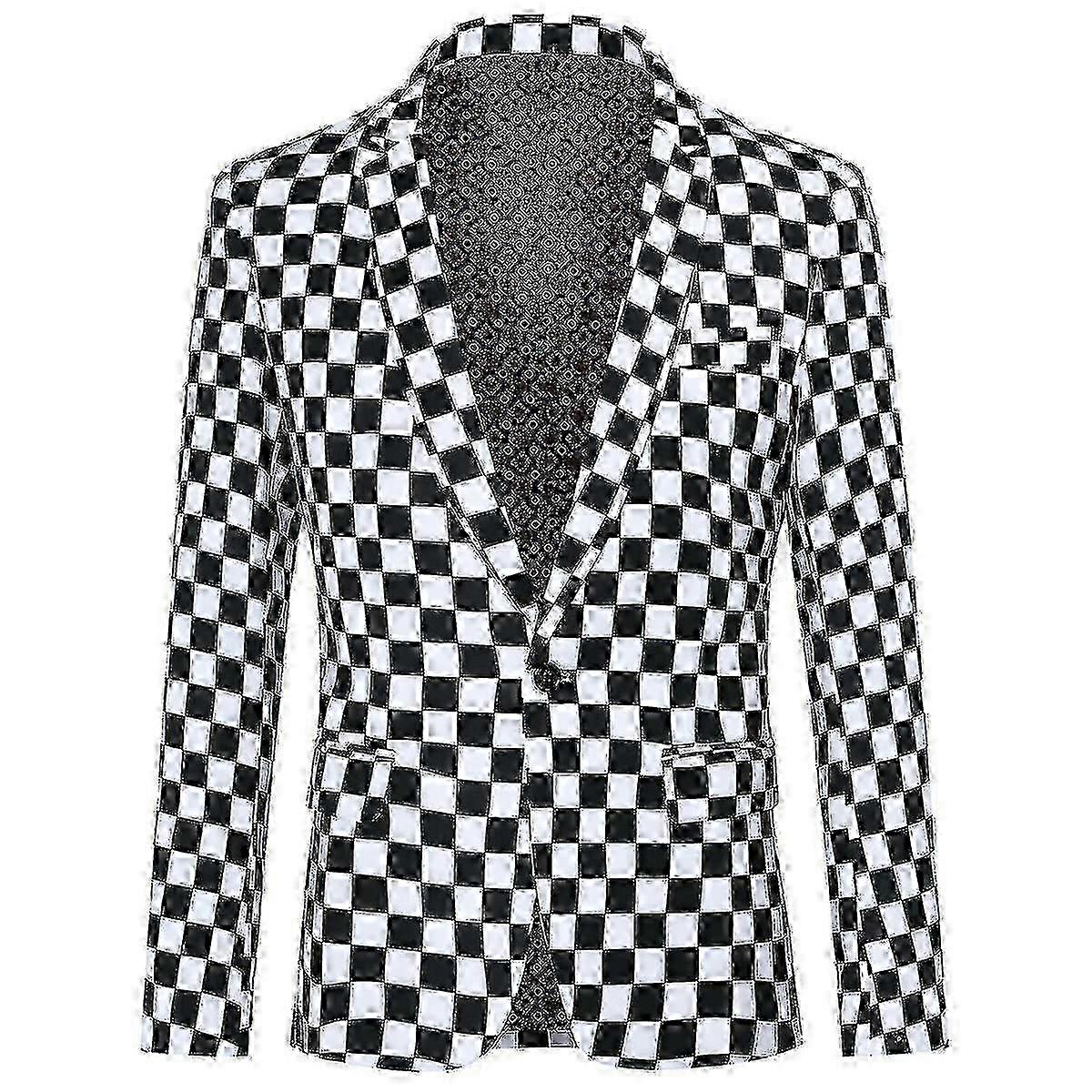 Men's Black & White One-Button Square Style Blazer