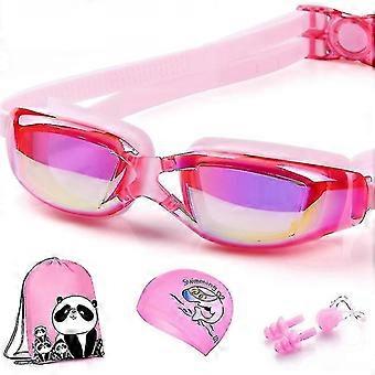 Bazhou-kids Swimming Goggles Set Waterproof Anti-fog Swimming Goggles - Pink Color 4-piece Set-Excellence