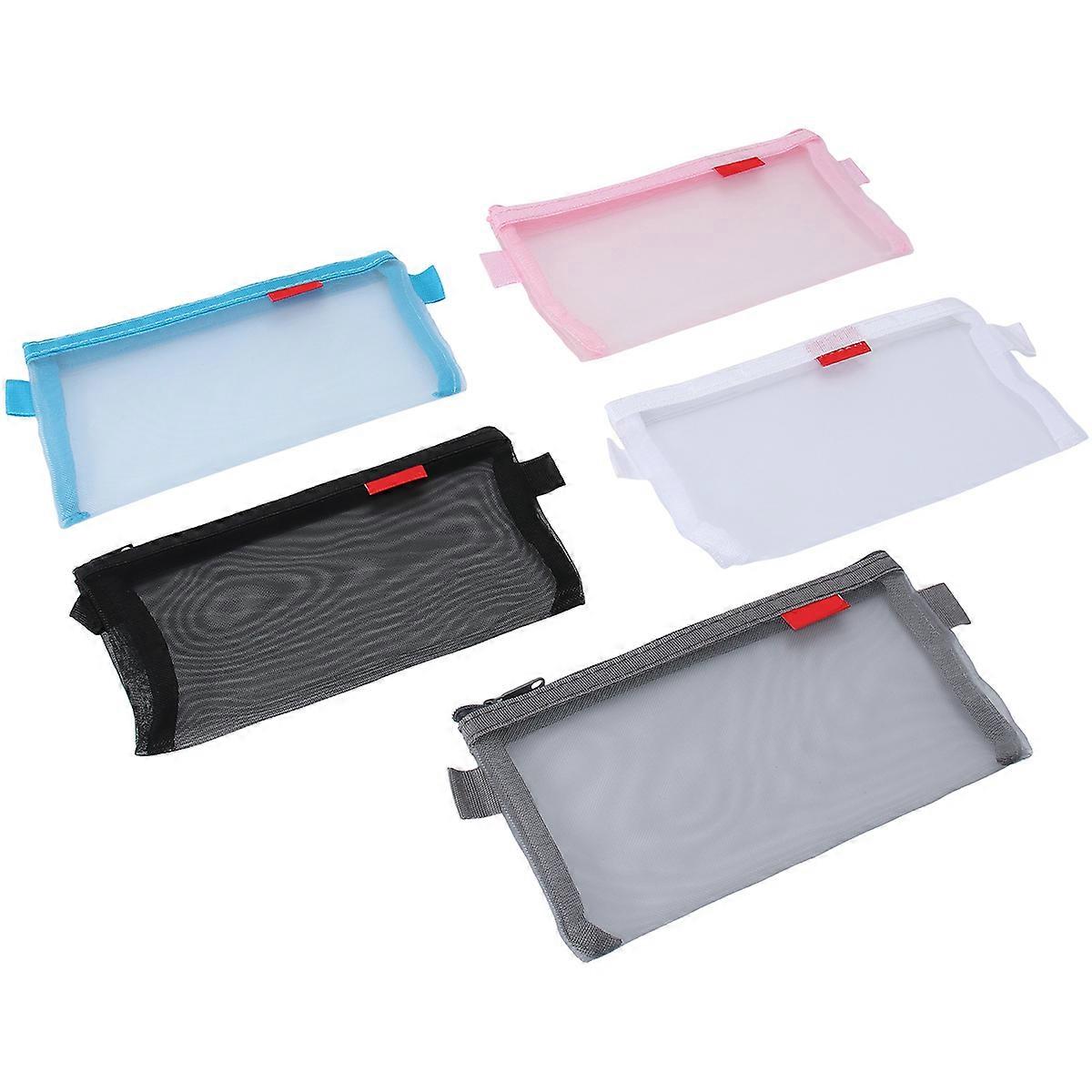 5Pcs Transparent Mesh Pencil Case Creative Stationery Container Students Supply