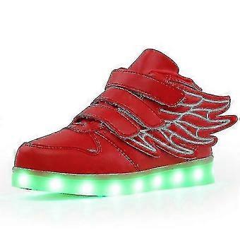 Vandtæt læder børn lysende sko sneakers Led lette sko med vinge usb opladning afslappede sportssko piger skateboard sko .s