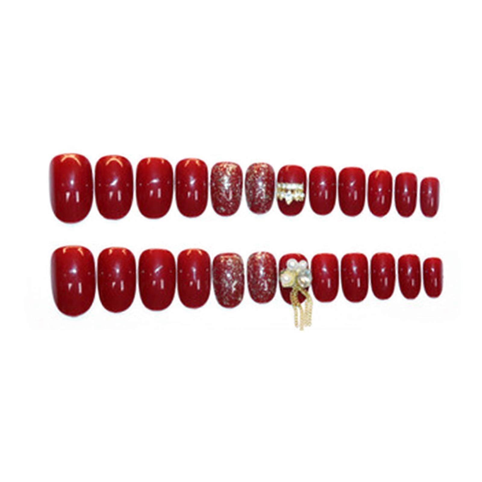 Jelly Nail Piece 24 Pcs Adhesive Round/flat/pointed Tip Manicure Patch With Decor False Nails
