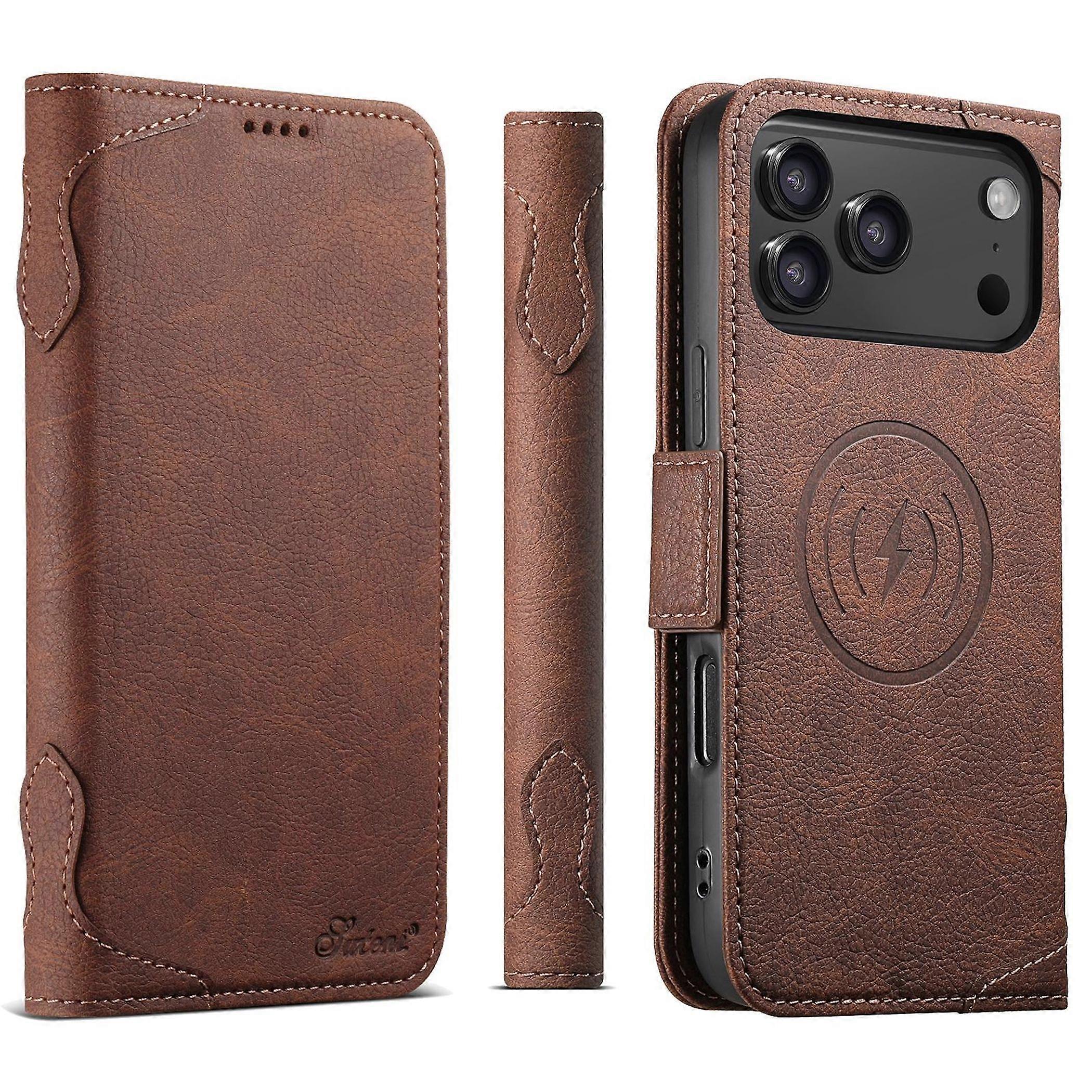 Phone Case Flip Case Apple iPhone 17 Pro Max MagSafe Card Slot Stand Brown