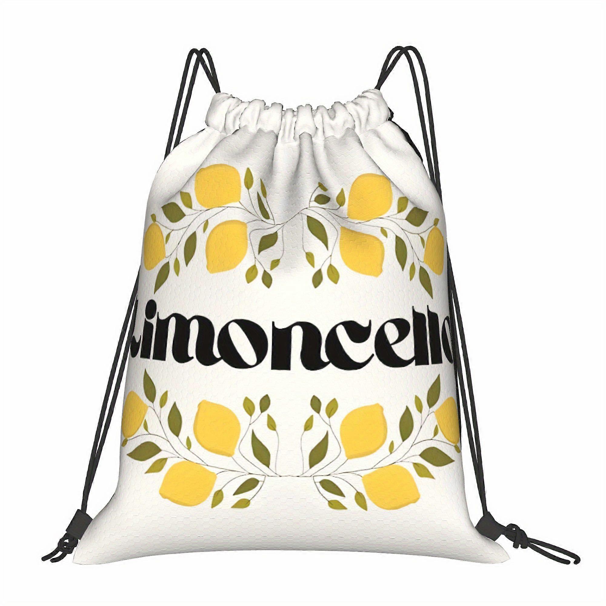 BIIHUDU Limoncello Pattern Drawstring Backpack - Lemon & Leaf Design, Durable Soft Shell with Practical Pockets, Adjusta-Gqazw