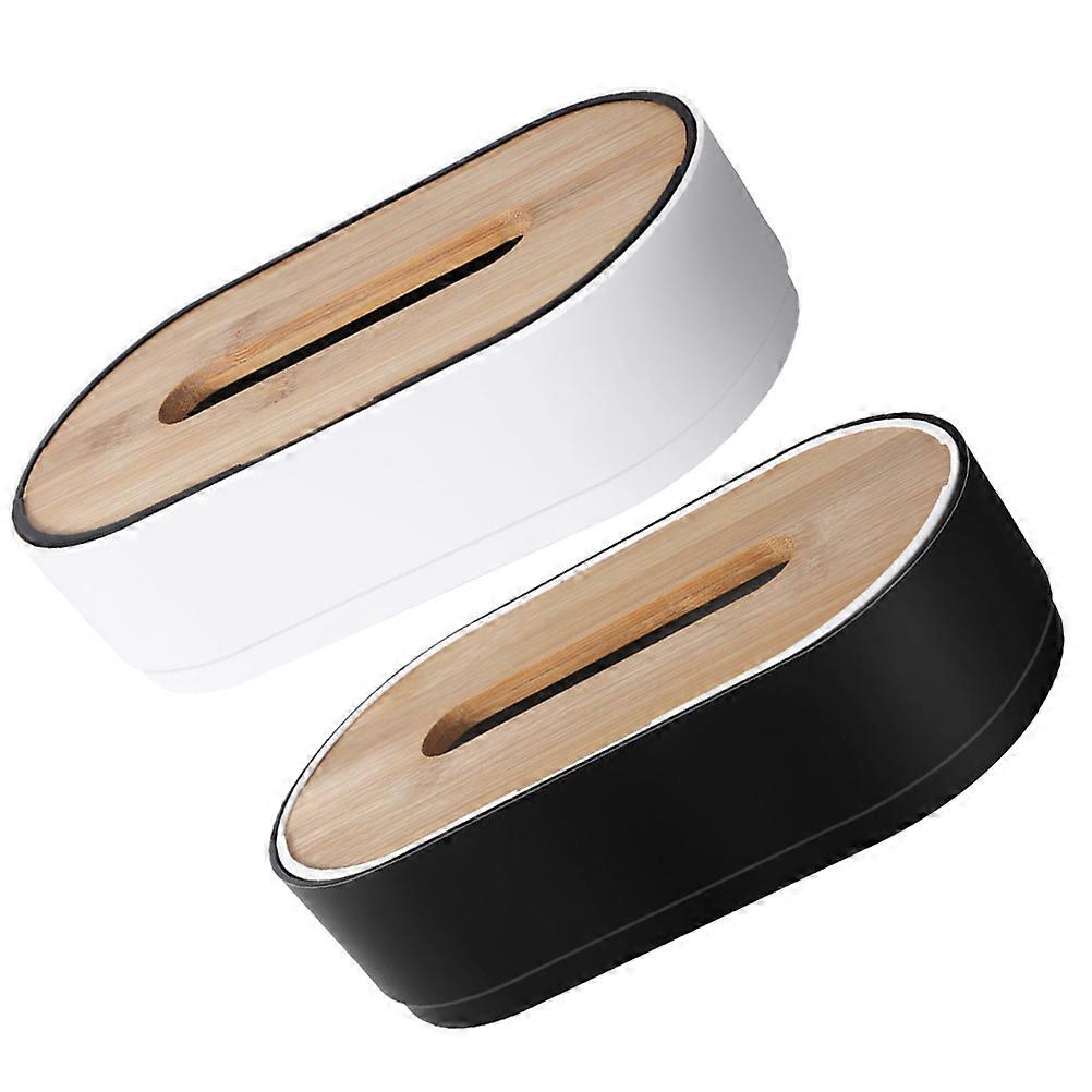 Assorted Color Bamboo Tissue Box for Storage 2Pcs Rustic Tissue Dispenser