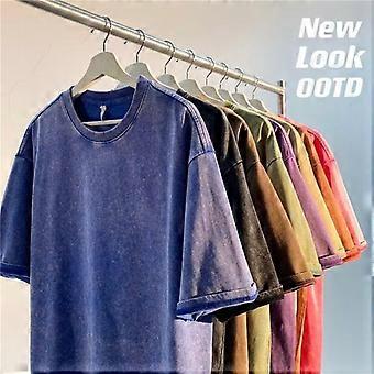 Surfing Hawaii Tropical Plant Seaside Scene Print Man Summer Y2K Washed T Shirt Simple Cotton Short Sleeve Casual Breathable Top