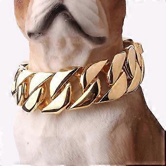 32 mm Edelstahl-Hundekette für große Hunde, verstellbares Trainingshalsband, Silber/Gold