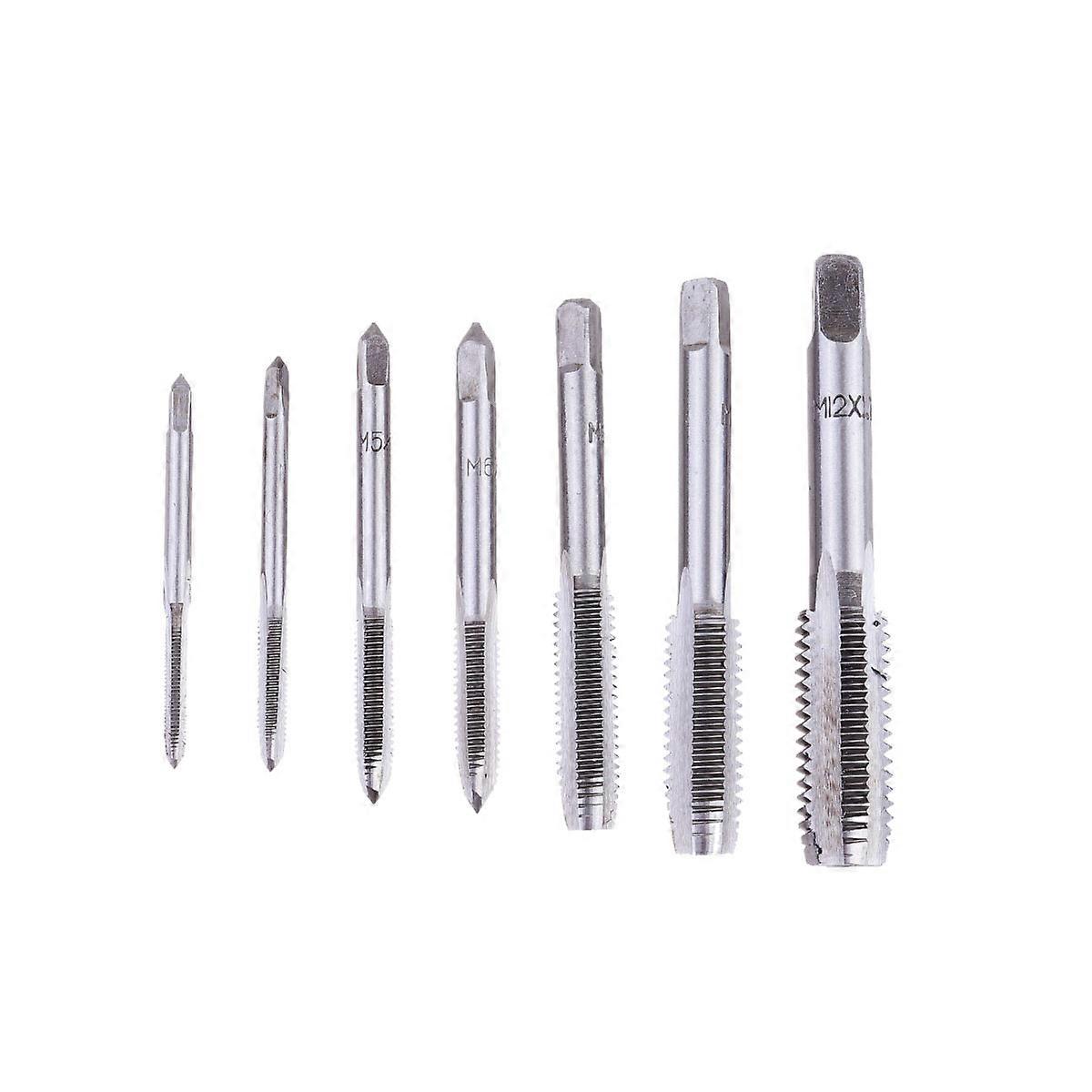 Thread Screw Tap Straight Fluted Set for Metalworking 7Pcs Silver Kit