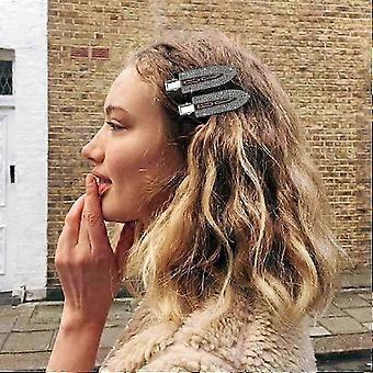 Confezione da 8 fermagli per capelli senza cuciture, fermagli piatti curvi con strass, fermagli per lo styling, frangia riccia metallica scintillante con diamanti, fermagli a becco d'anatra senza cuciture