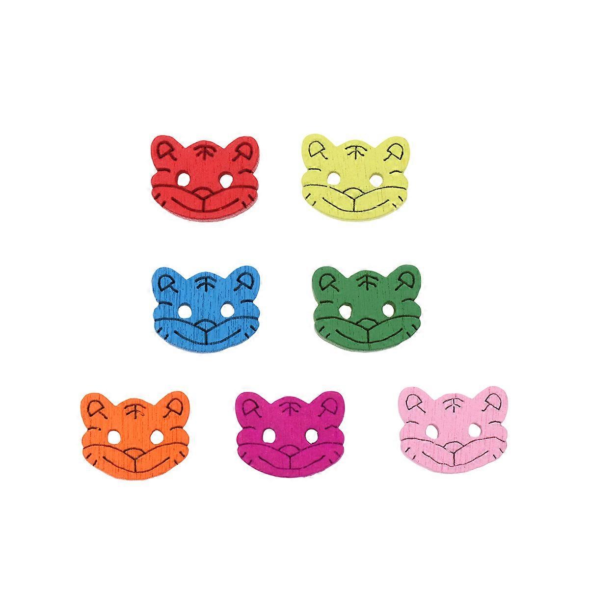 Two Holes Wooden Buttons DIY Tiger Head Pattern Creative 200Pcs