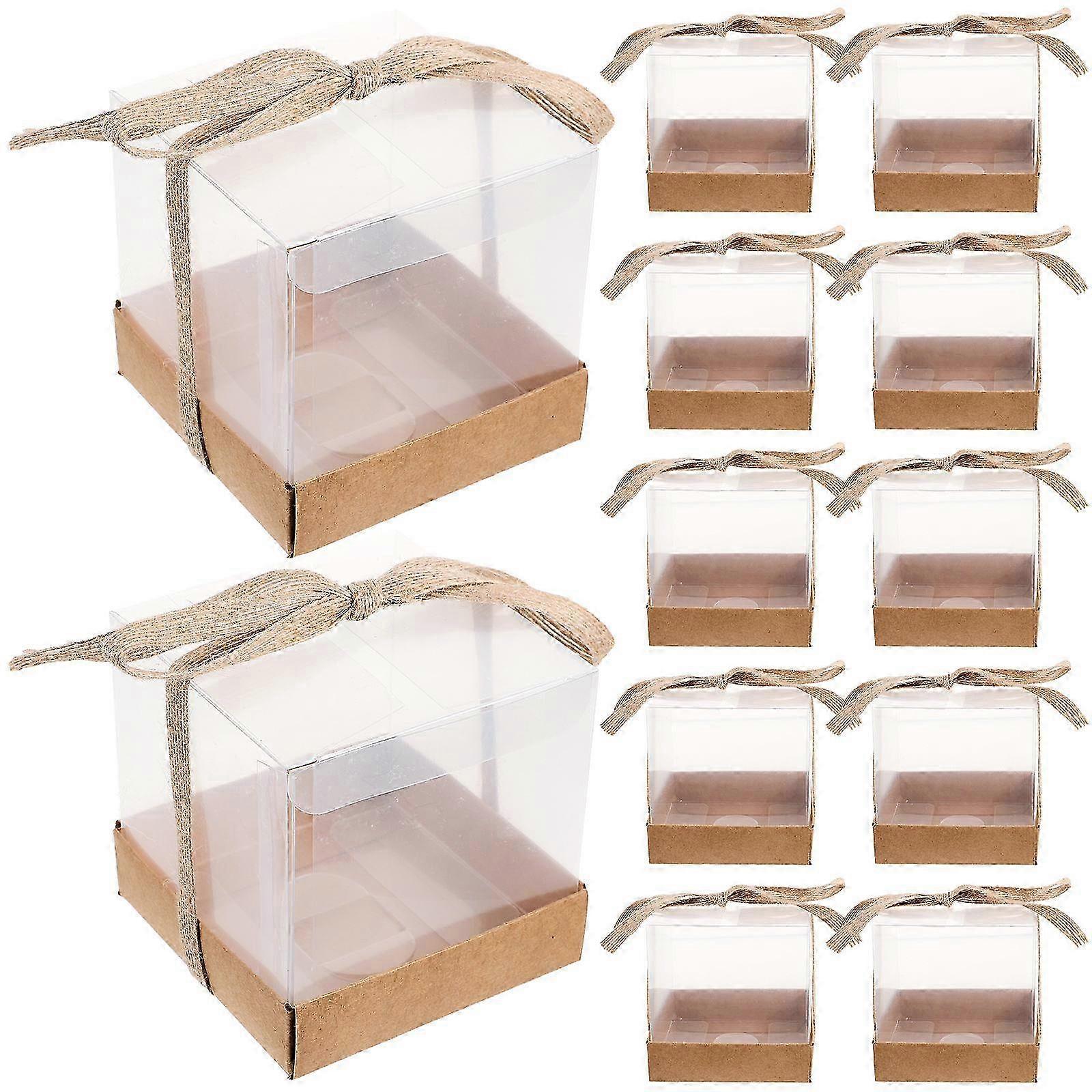 12Pcs Transparent Gift Box with Ribbon Base Candy Container for Storage