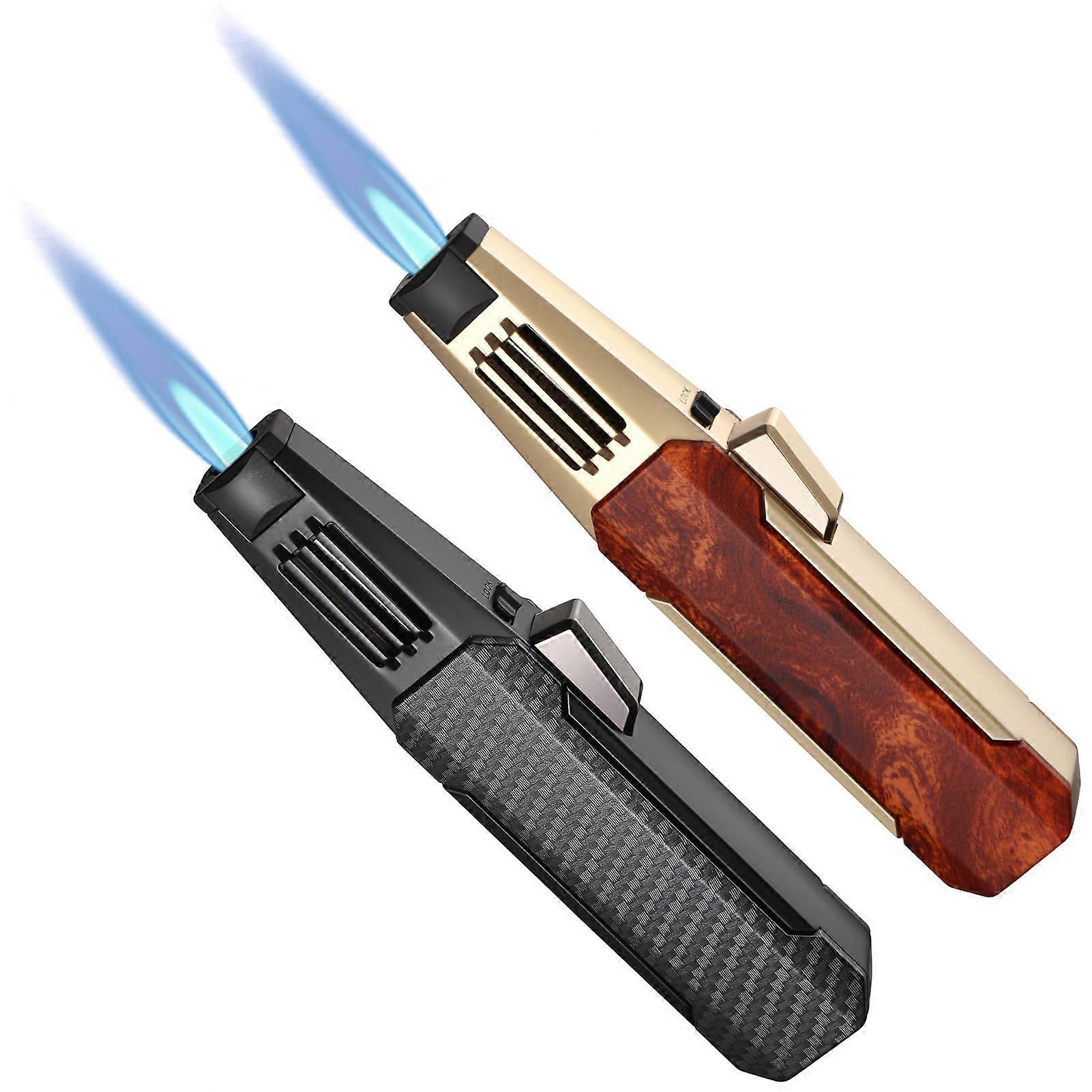 2 Pack Refillable Butane Torch Lighter, Windproof Jet Flame with Adjustable Flame Control and Safety Lock