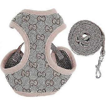 Dog Harness and Lead, Adjustable Soft Mesh Vest Harness Leash Set Mesh Padded Plaid Escape ProofS)_Esz3