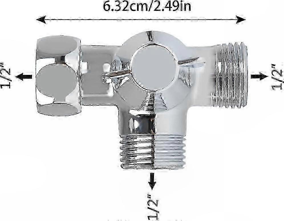 Shower 3-Way Diverter Valve, Solid Brass T-Adapter, G1/2"