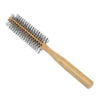 Mini Round Hair Brush for Short and Curly Hair, Wooden Blow Drying Brush with Nylon Bristles and Comfortable Grip