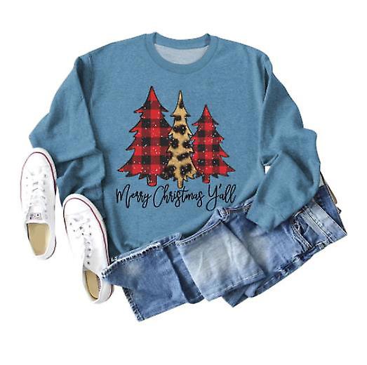 Women's Long-sleeved Autumn And Winter New Arrival Christmas Loose Tops Women's Fashion Merry Christmas Y'all Christmas Tree Print Casual Crew Neck Sw