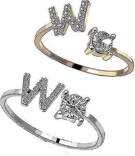 Ring Women Letter Silver And Gold Color Metal Adjustable Opening Ring Initials Name