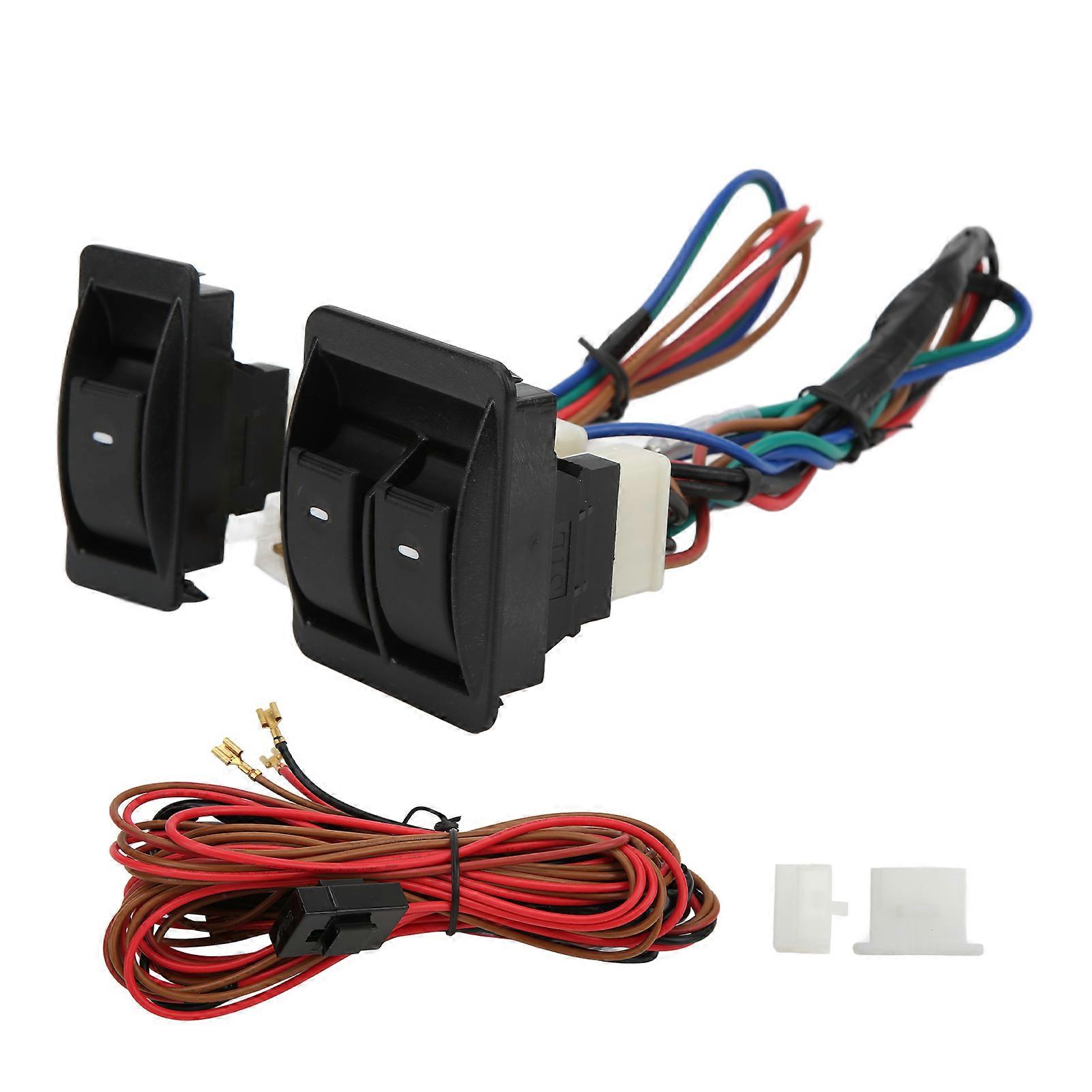 5 Pcs Universal Car Power Window Switch Kit with Wiring Harness for 2 Doors