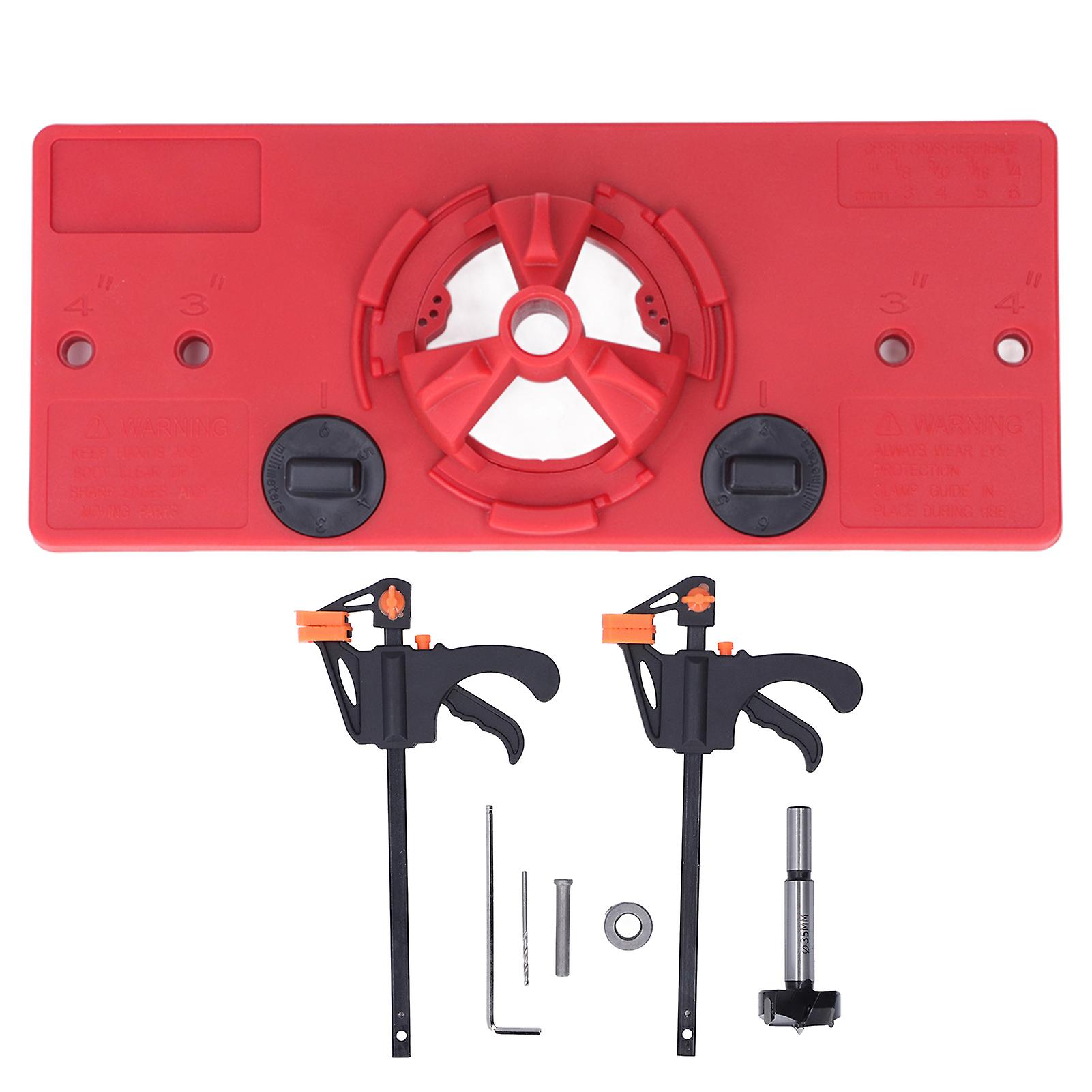Concealed Hinge Jig Cabinet Door Drilling Hole Guide Kit 35mm with 2 Woodworking F ClampsRed