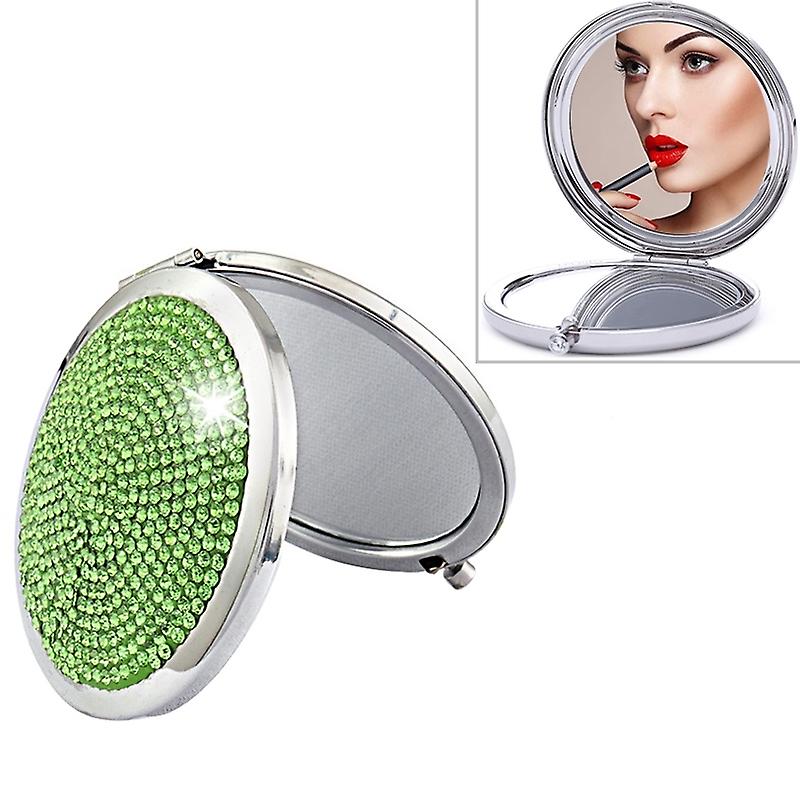 Diamond-encrusted Metal Double Side Folding Mini Portable Round Small Makeup Mirror