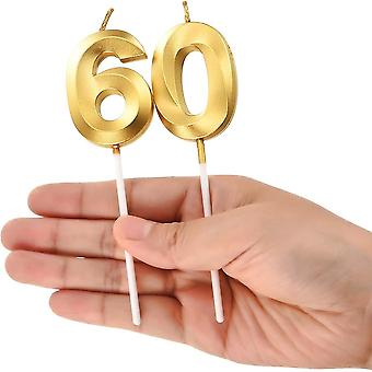JEKUGOT Candele per 60° compleanno, candela numero 60, candela di compleanno per torta, candele dorate, candele per torte, decorazioni per torte per feste di compleanno, matrimoni e anniversari