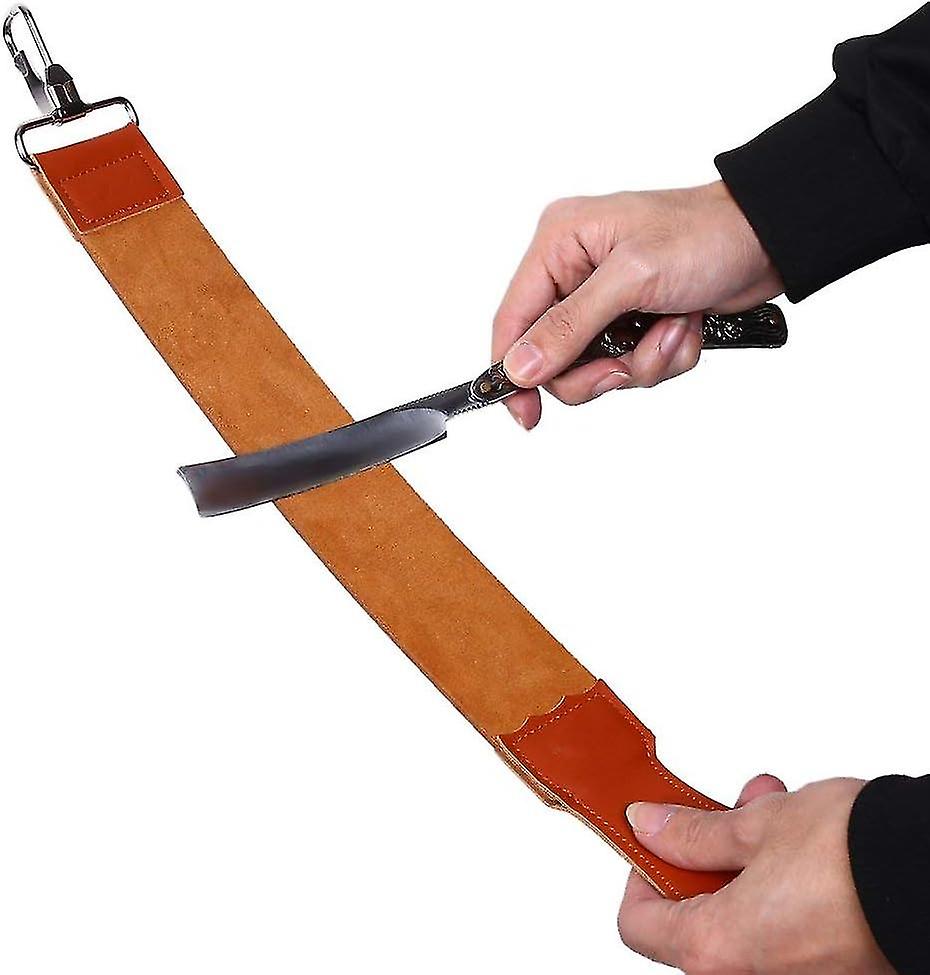 Genuine Leather Strop Strap Barber Straight Razor Folding Barber's Leather Sharpener Sharpening Belt Double Sided Leather Strop for Sharpening and Sm
