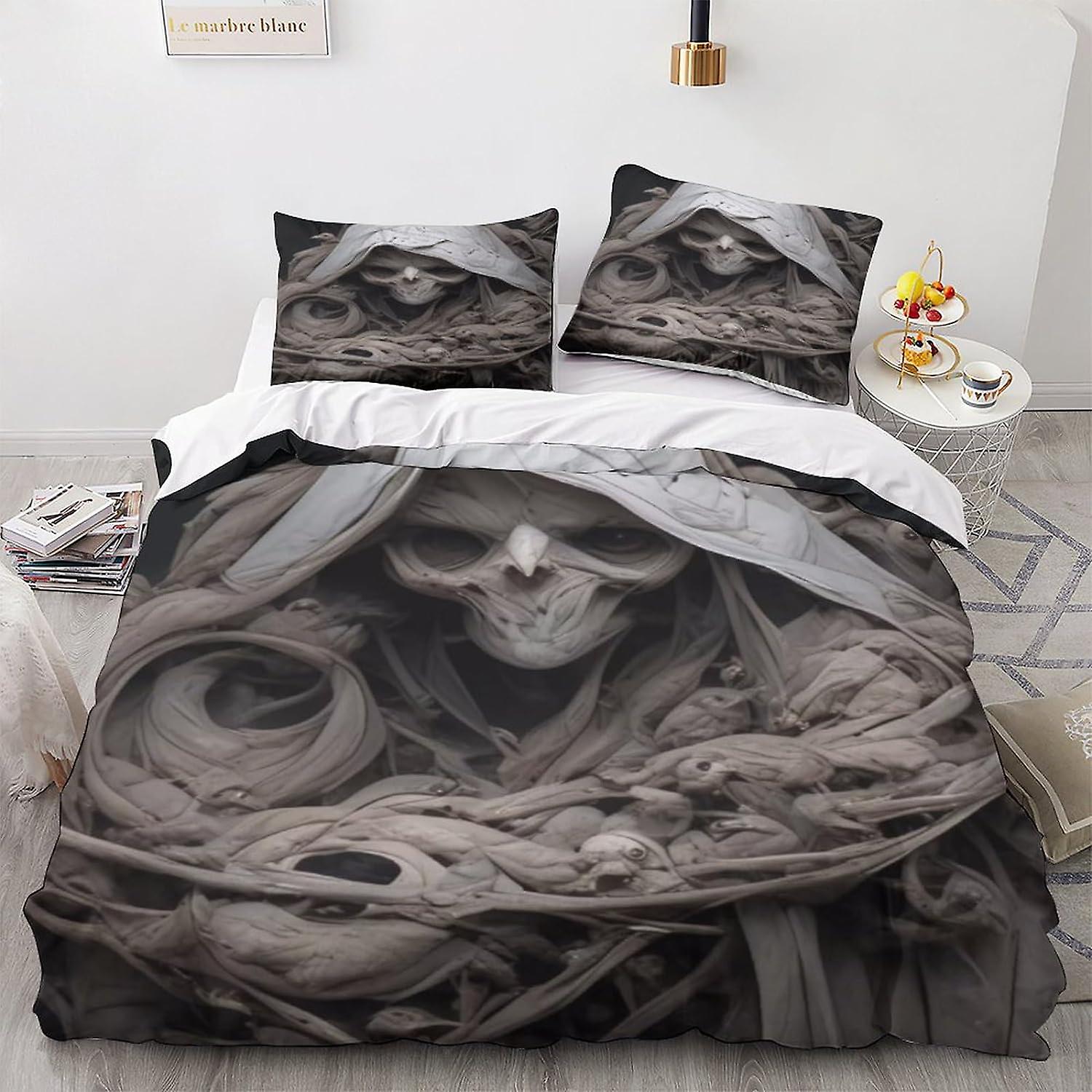 HOUKIG Set Letto Ragazza Adolescente Gotico Con Copripiumino E Federa, Con Cerniera Invisibile, Set Da 3 Pezzi Con Cerniera E 2 Federe,