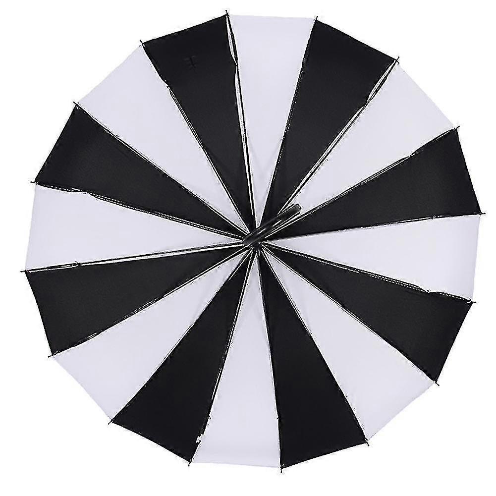 Eleganter langer Griff Winddichter Regenschirm Sonne Regen Verwendung 16 Rippen Schwarz Weiß Design Pagode Typ Neu