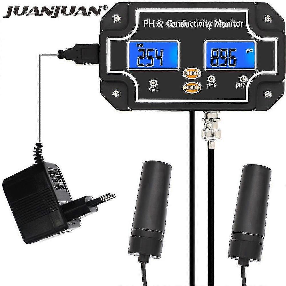 2 In 1 Digital Ph Ec Meter Water Quality Tester Ph/ec-2681 Professional Waterproof Monitoring Double Display Tester, Eu Plug