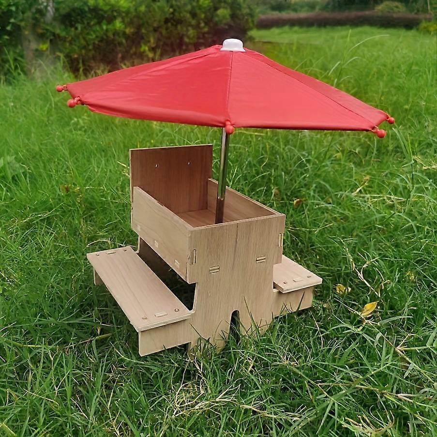Wooden Squirrel Feeder with Picnic Table Design and Umbrella Cover - Outdoor Garden Courtyard Creative Squirrel Feeding Station for Small Animals