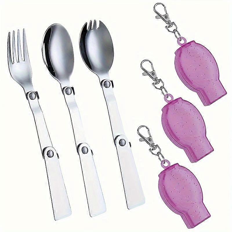 3pcs/set Portable Folding Stainless Steel Cutlery Set - Innovative & Durable, Ideal for Camping, Travel & Outdoor Adventures - Compact, Space-Saving D
