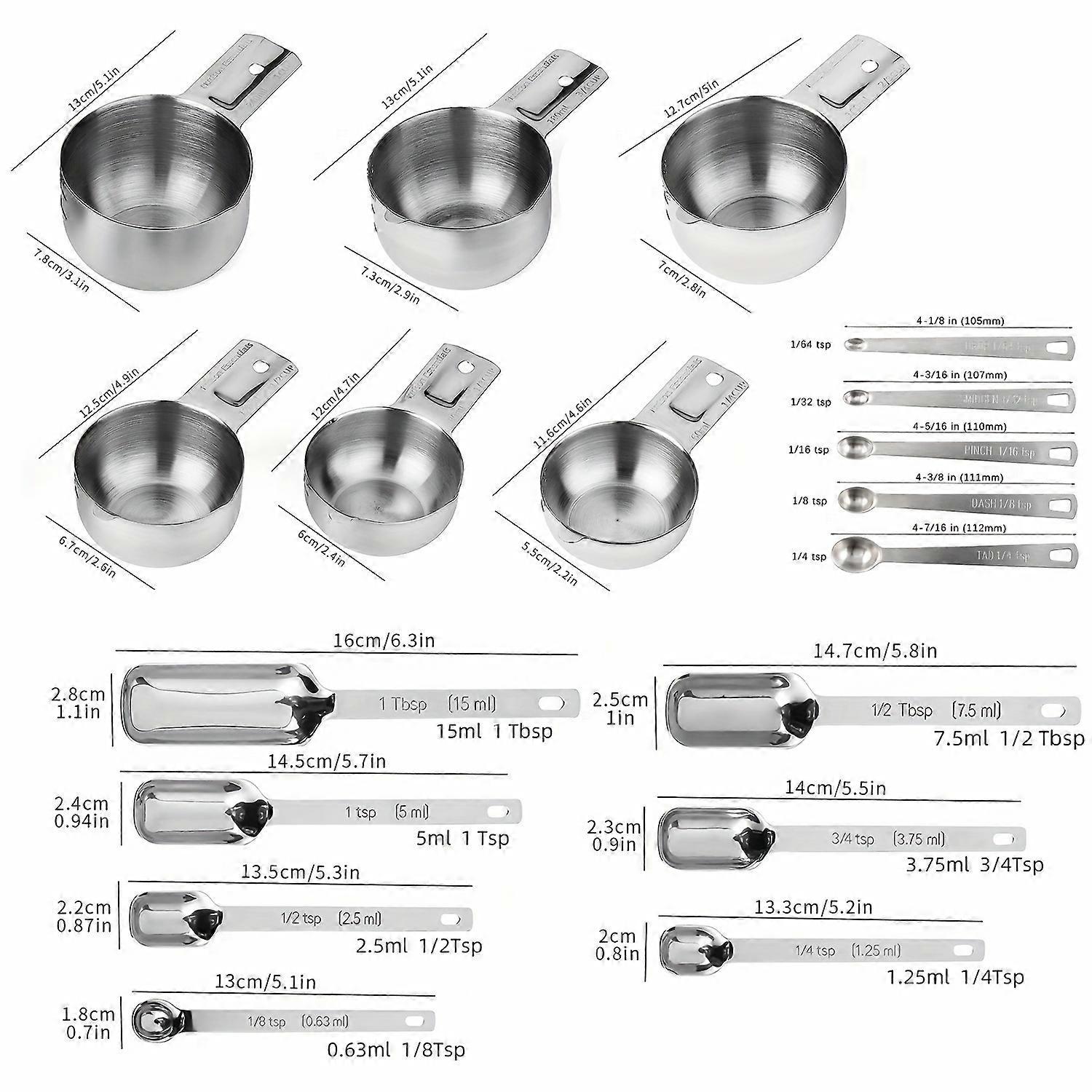 1 Set, Measuring Cups And Spoons Set, Stainless Steel  Measuring Cups And Spoons Set, Including  Stackable Measuring Cup And  Measuring Spoons For Dry