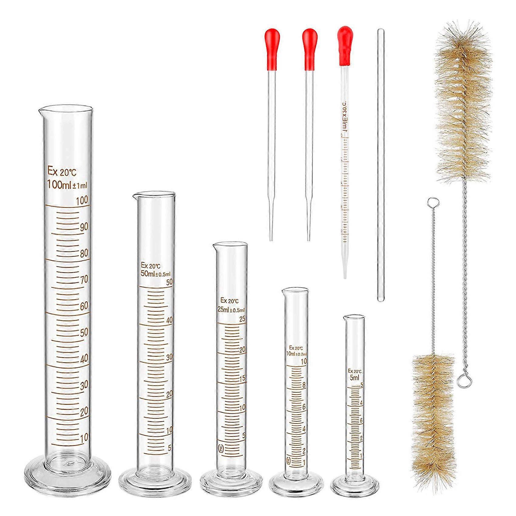 Glass Graduated Measuring Cylinders Set,Premium Borosilicate Cylinders Kit with 3 Pipettes+2 Brushe