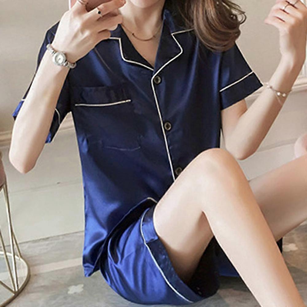 Kadın Kısa Kollu İpek Saten Pijama Şort Set Gecelik Pijama