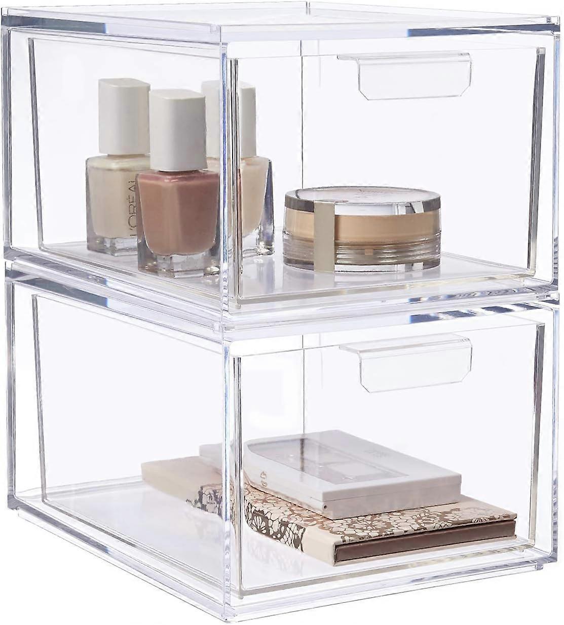 Stackable Cosmetic Organizer Drawers 4-1/2" Tall | Set of 2 Clear