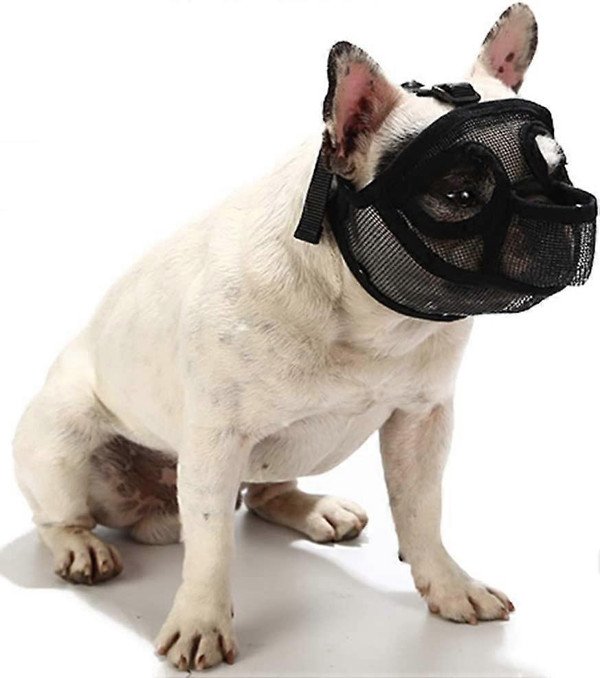 PETEMOO Short Snout Dog Muzzle- Adjustable Breathable Mesh Bulldog Muzzle for Biting Chewing Barking Dog Mask