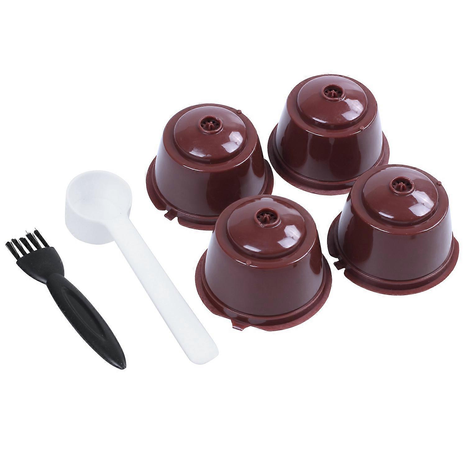 4pcs for Plsatic Refillable Coffee Capsule with Spoon Brush 200 Reusable Compatible for