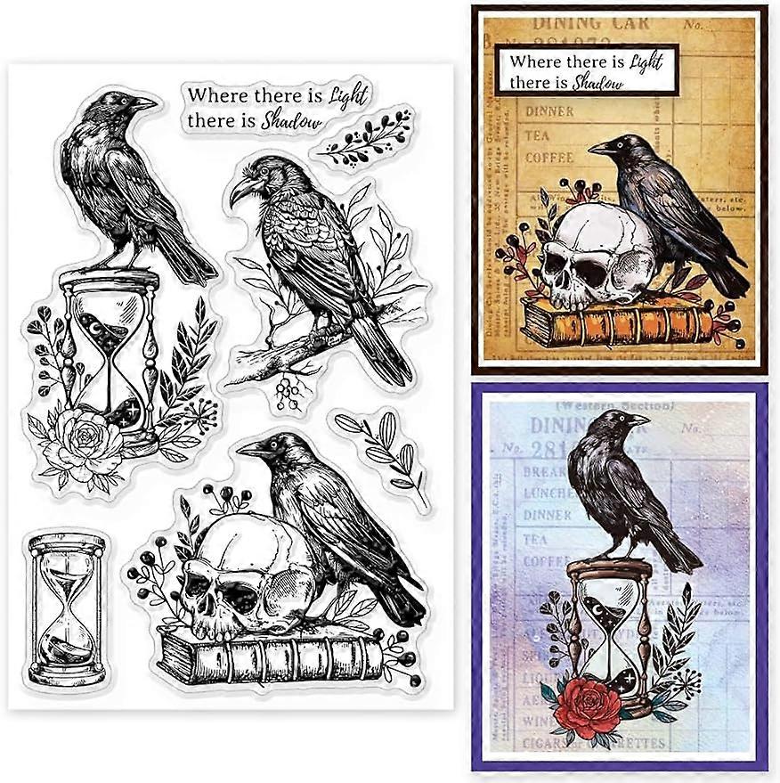1Sheet Crow Skeleton Silicone Clear Stamp Seals