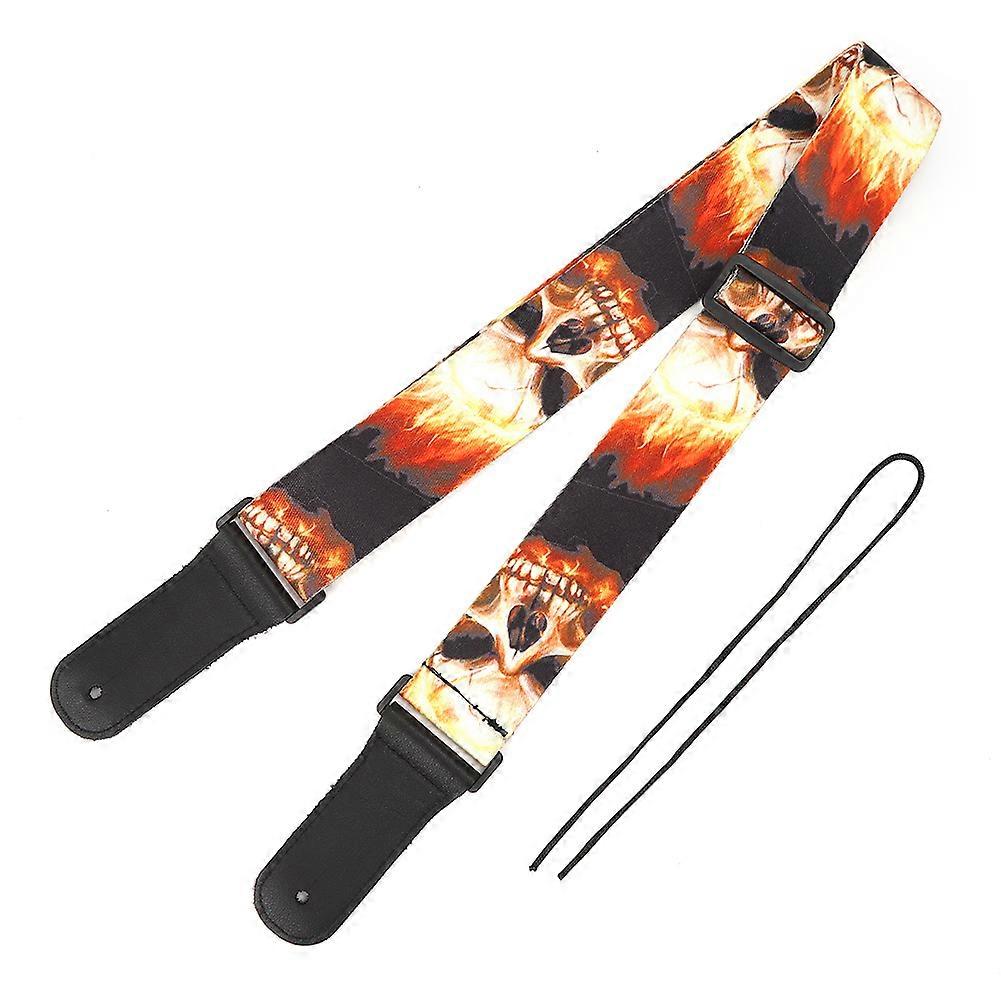 Leather Shoulder Strap Guitar Parts Flame‑Skull‑Pattern Print‑Type Adjustable Length