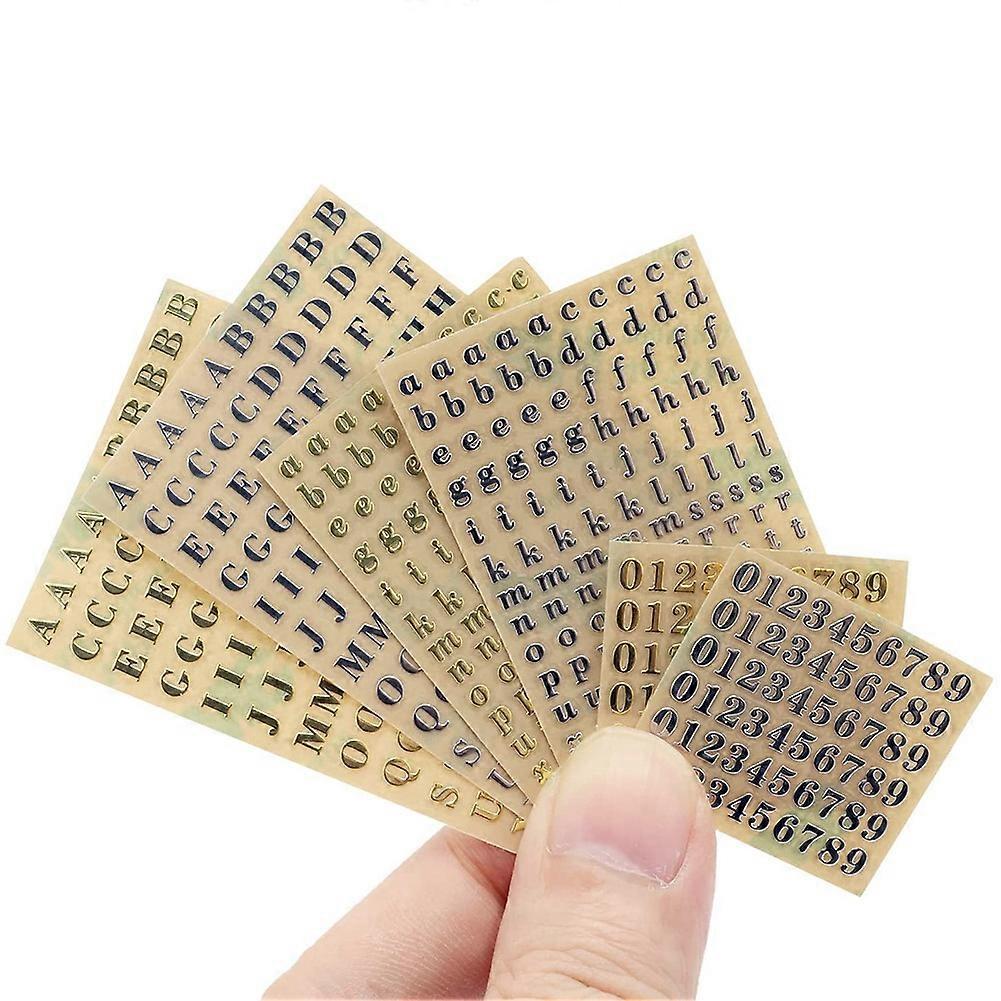 6 Feuilles Petit 0,12 pouce Alphabet Numéro Autocollants Glitter Alliage Auto-Adhésif Lettres Autocollants Or/Argent (3mm)