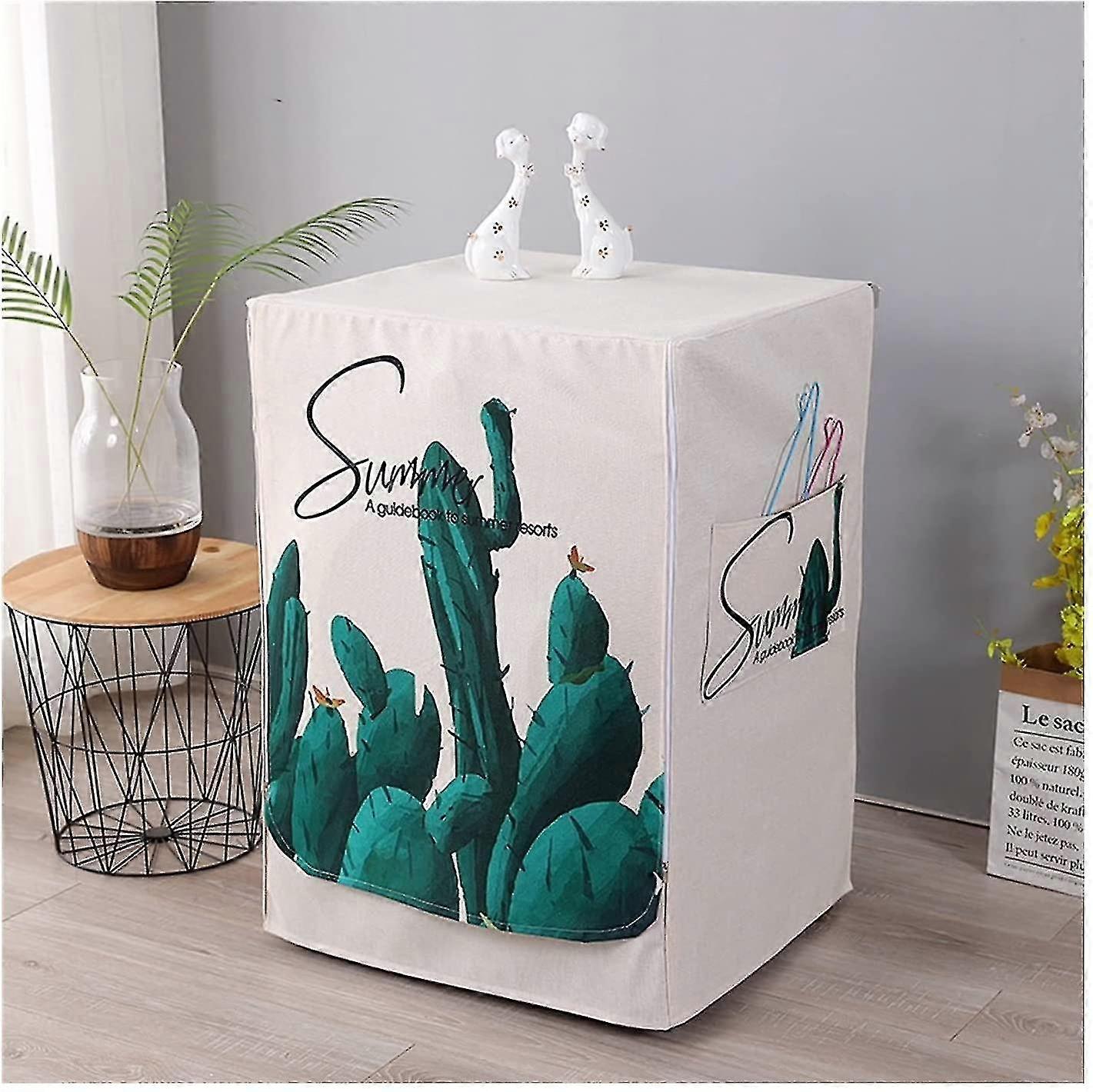 Refrigerator Dust Cover, Washing Machine Dust Cover With Side Storage Bag 60*60*85cm Cactus