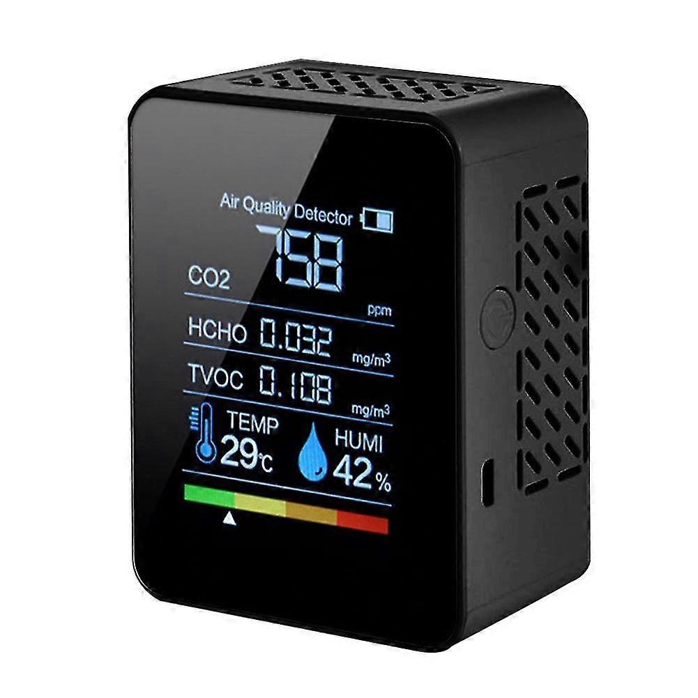 5 In 1 Air Quality Monitor Co2 Meter Digital Temperature Humidity Tester Carbon Dioxide Tvoc Hcho Detector Black