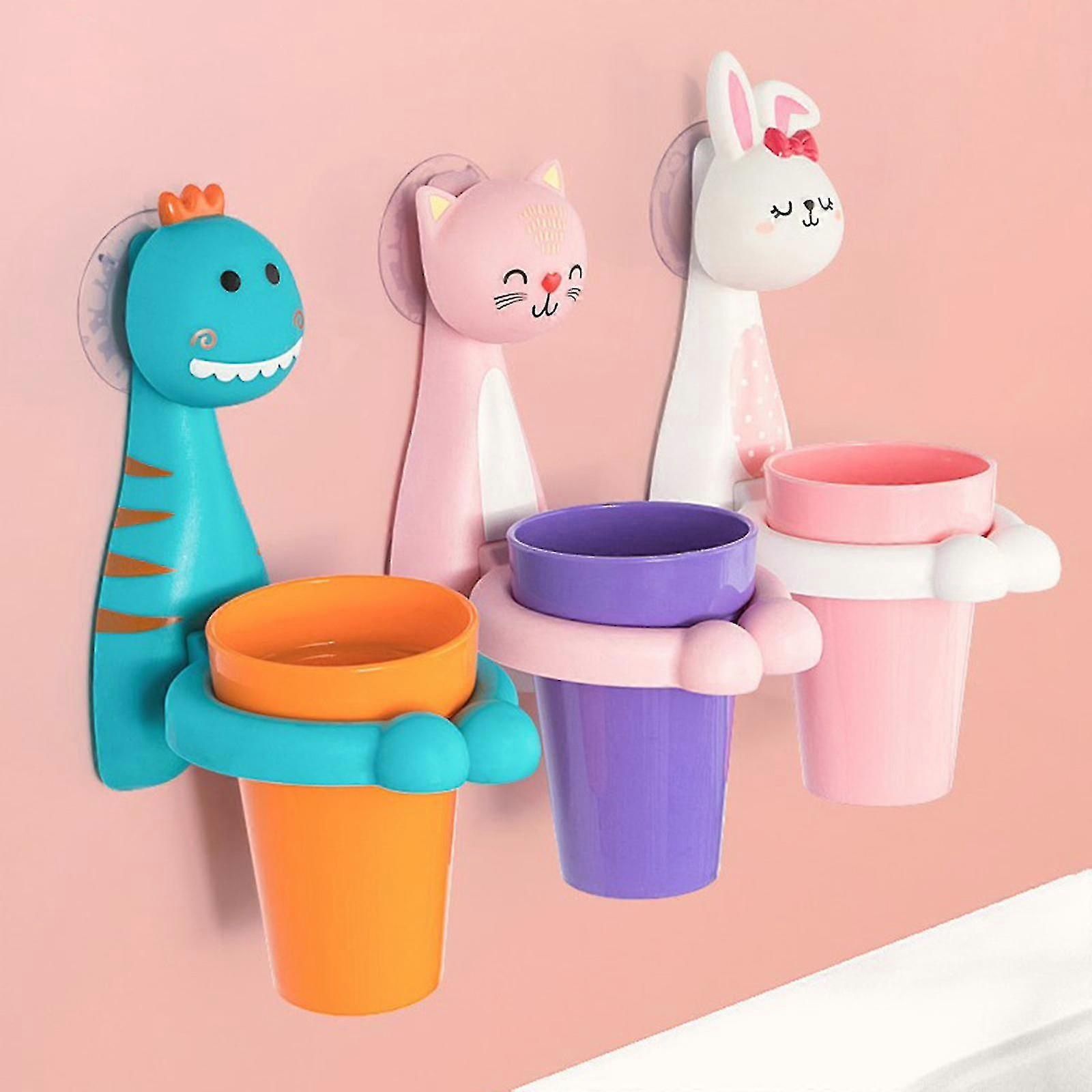 Wandmontierte Kinder Zahnbürstenhalter Zahnputzbecher Waschbecher Halter-Dinosaurier-