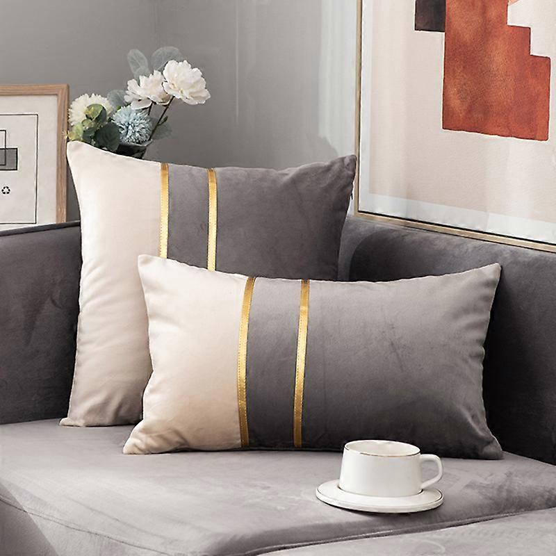 Set med 2 sammet kuddfodral för säng soffa soffa bil inredning lyx modern minimalistisk guld läder sömmar örngott