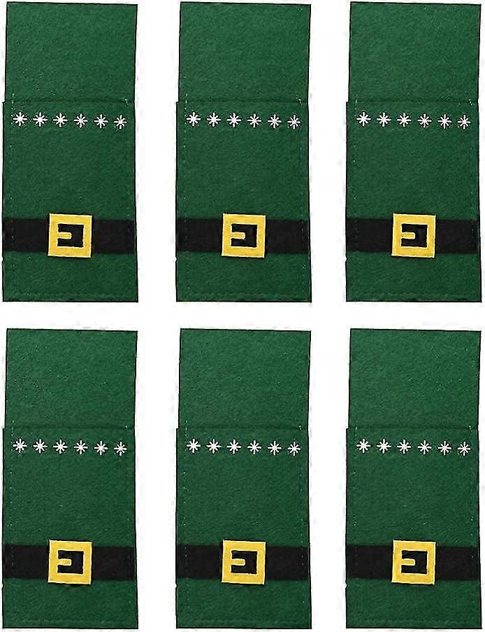 6pcs christmas silverware holders belt patterned green