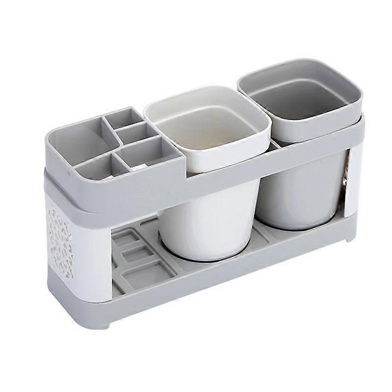 1 Set Organizer Holder Anti-slip Large Capacity PP Simple Water Draining Toothbrush Toothpaste Stand for Home