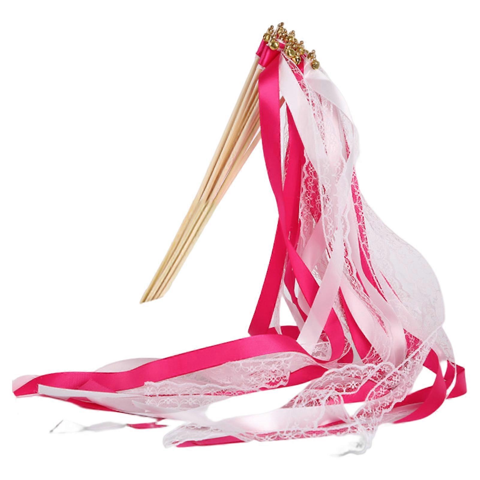 10Pcs Ribbon Wands High Durability Stunning Visual Effect Wood Colorful Long Ribbon Fairy Stick Wands with Bells Home Supplies