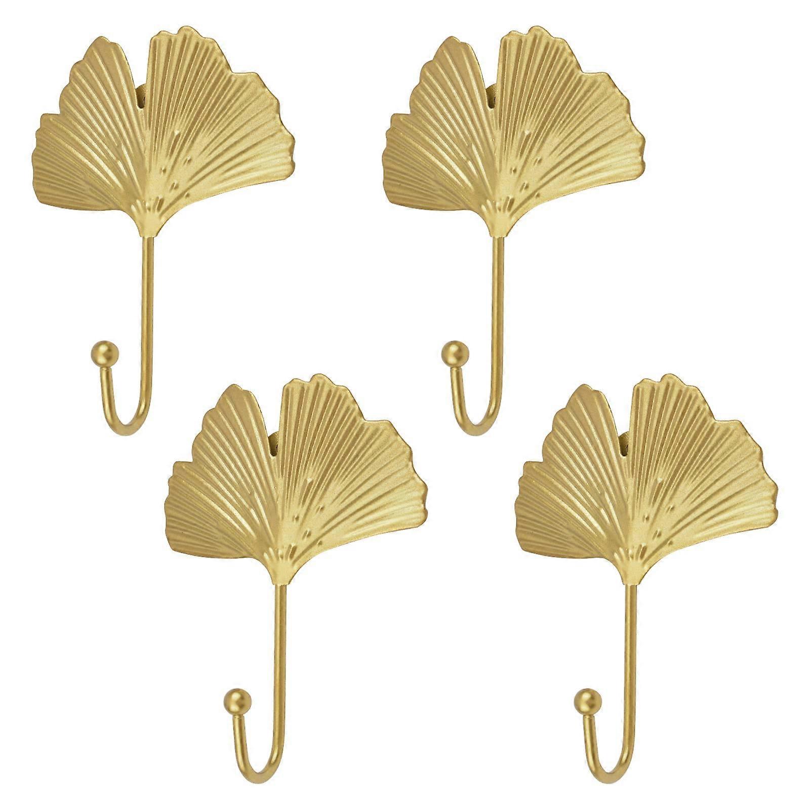 Iron Leaves Hooks, 4 Pcs Gold Ginkgo Leaf Shape Wall Hooks, Modern Key Holder, Single Hook Hanger for Home Office
